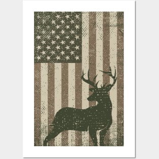 Vintage Deer Hunting Camouflage American Flag Posters and Art